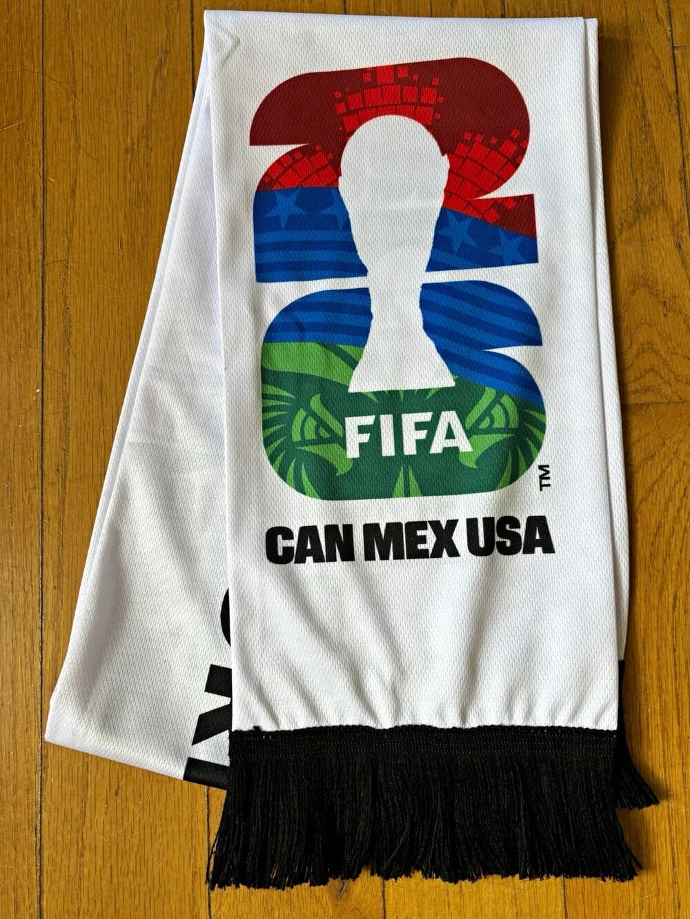 FIFA World Cup 2026 CAN MEX USA White Soccer Scarf Officially Licensed